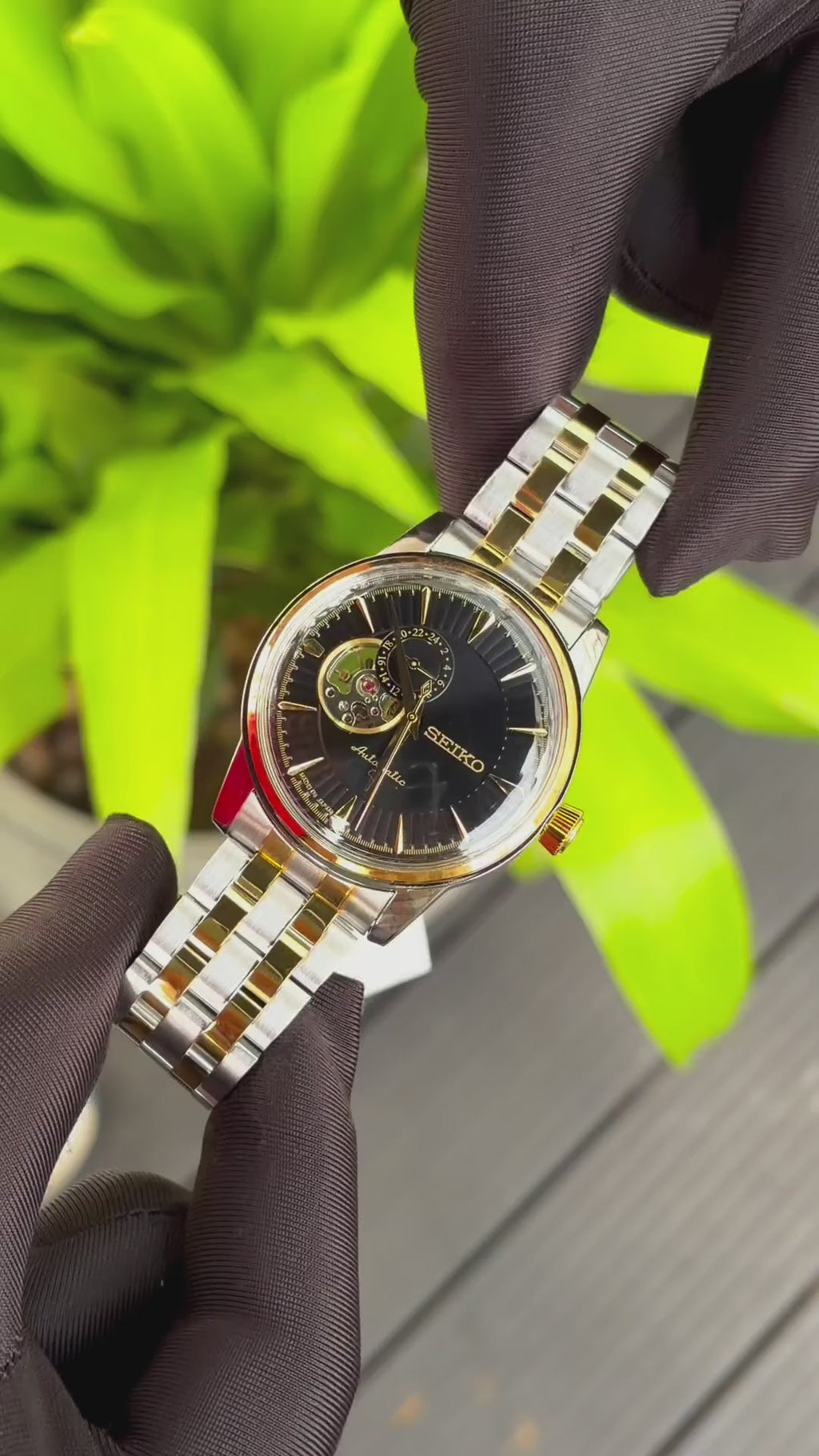 SEIKO PRESAGE COCKTAIL TIME OPEN HEART AUTOMATIC 2 TON GOLD BLACK