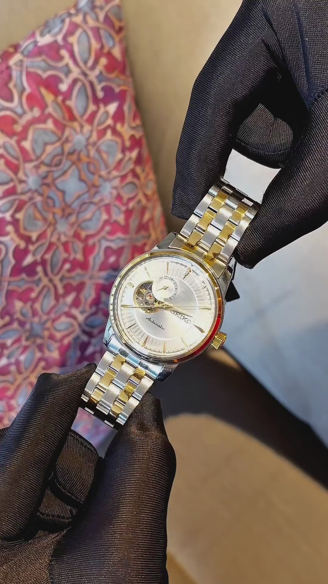 SEIKO PRESAGE COCKTAIL TIME OPEN HEART AUTOMATIC 2 TON GOLD WHITE