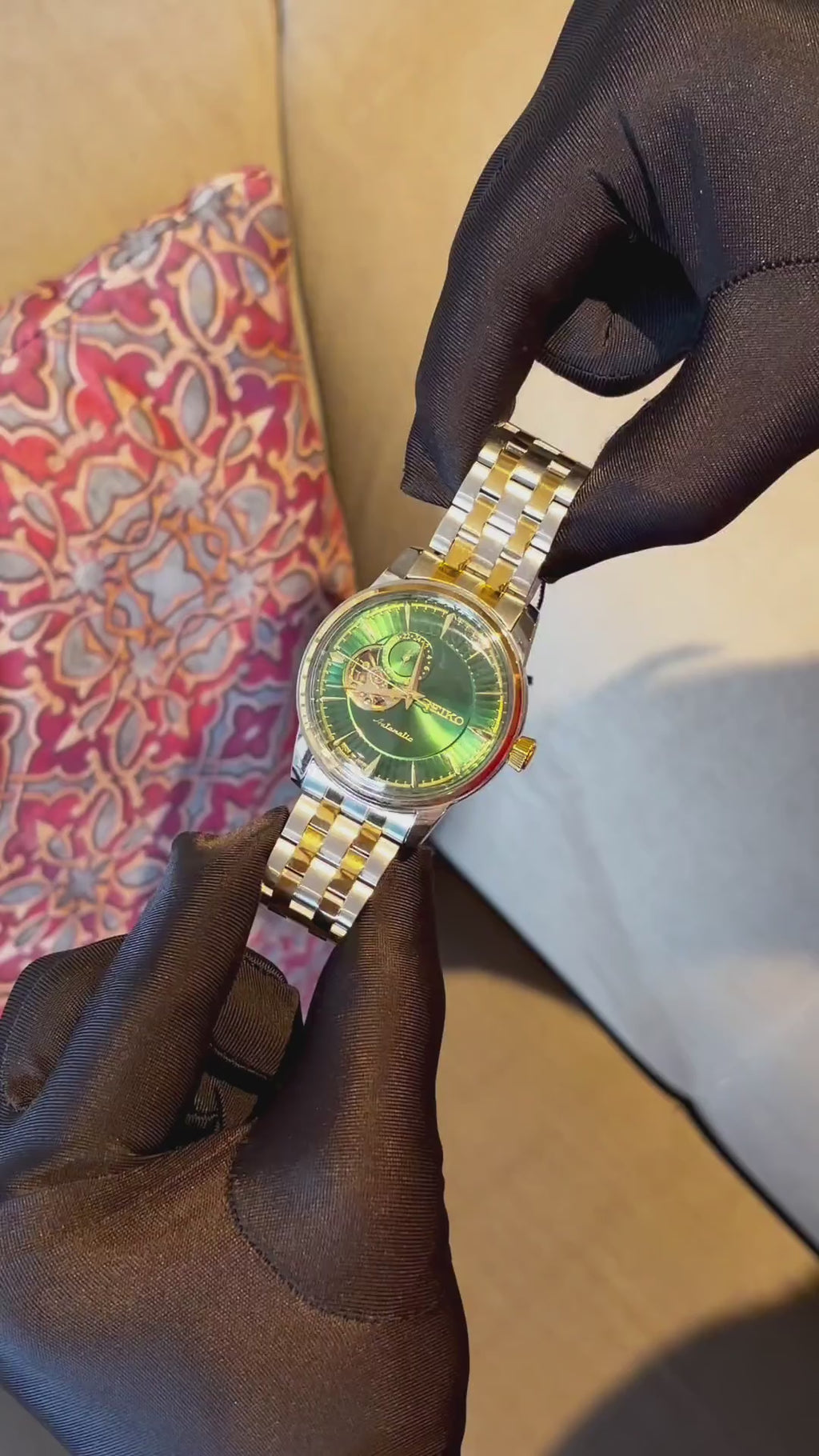 SEIKO PRESAGE COCKTAIL TIME OPEN HEART AUTOMATIC 2 TON GOLD GREEN