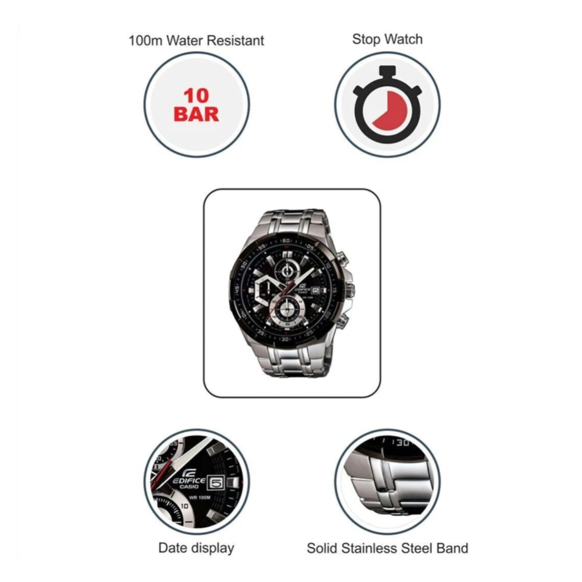 EDIFICE CASIO CHRONOGRAPH WATCH (SILVER BLACK)