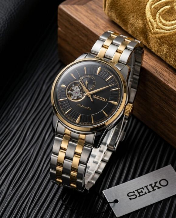 SEIKO PRESAGE COCKTAIL TIME OPEN HEART AUTOMATIC 2 TON GOLD BLACK