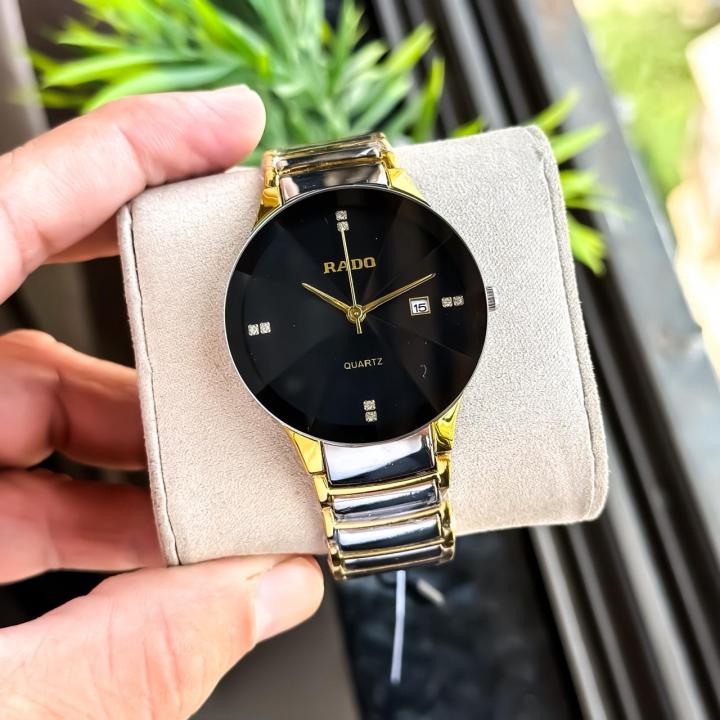 RADO QUARTZ SILVER GOLD WITH BLACK DIAL