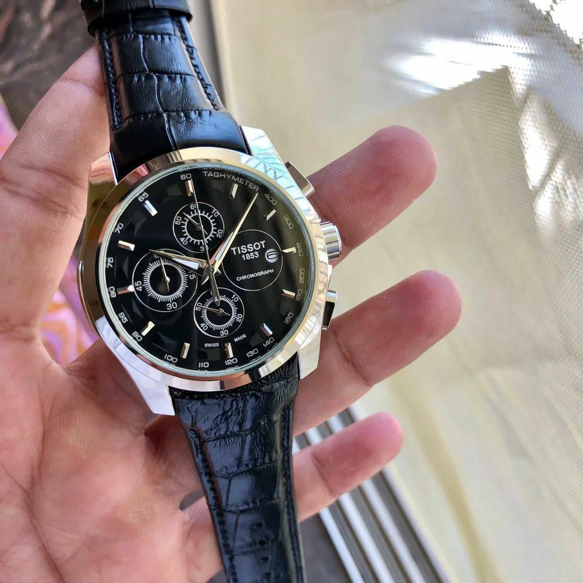 TISSOT 1853 CHRONOGRAPH LEATHER BELT (SILVER BLACK)