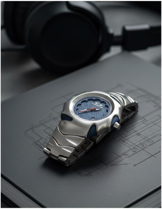 OAKLEY SILVER BLUE DATE WORKING METAL WATCH