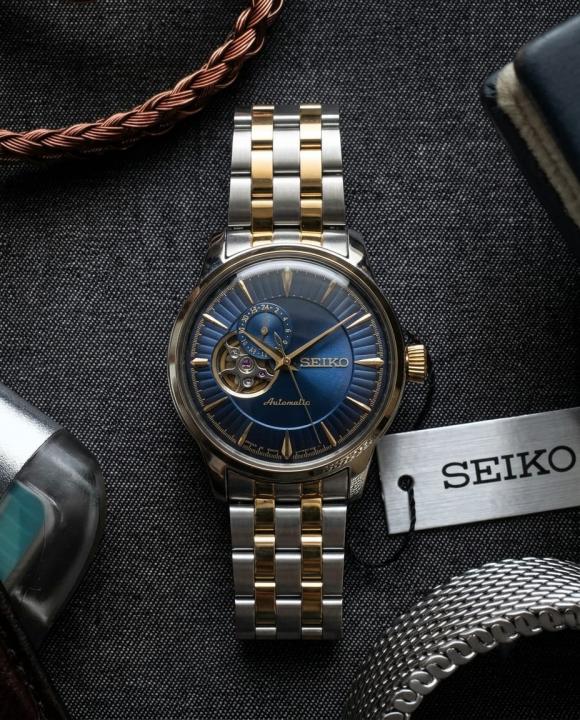 SEIKO PRESAGE COCKTAIL TIME OPEN HEART AUTOMATIC 2 TON GOLD BLUE