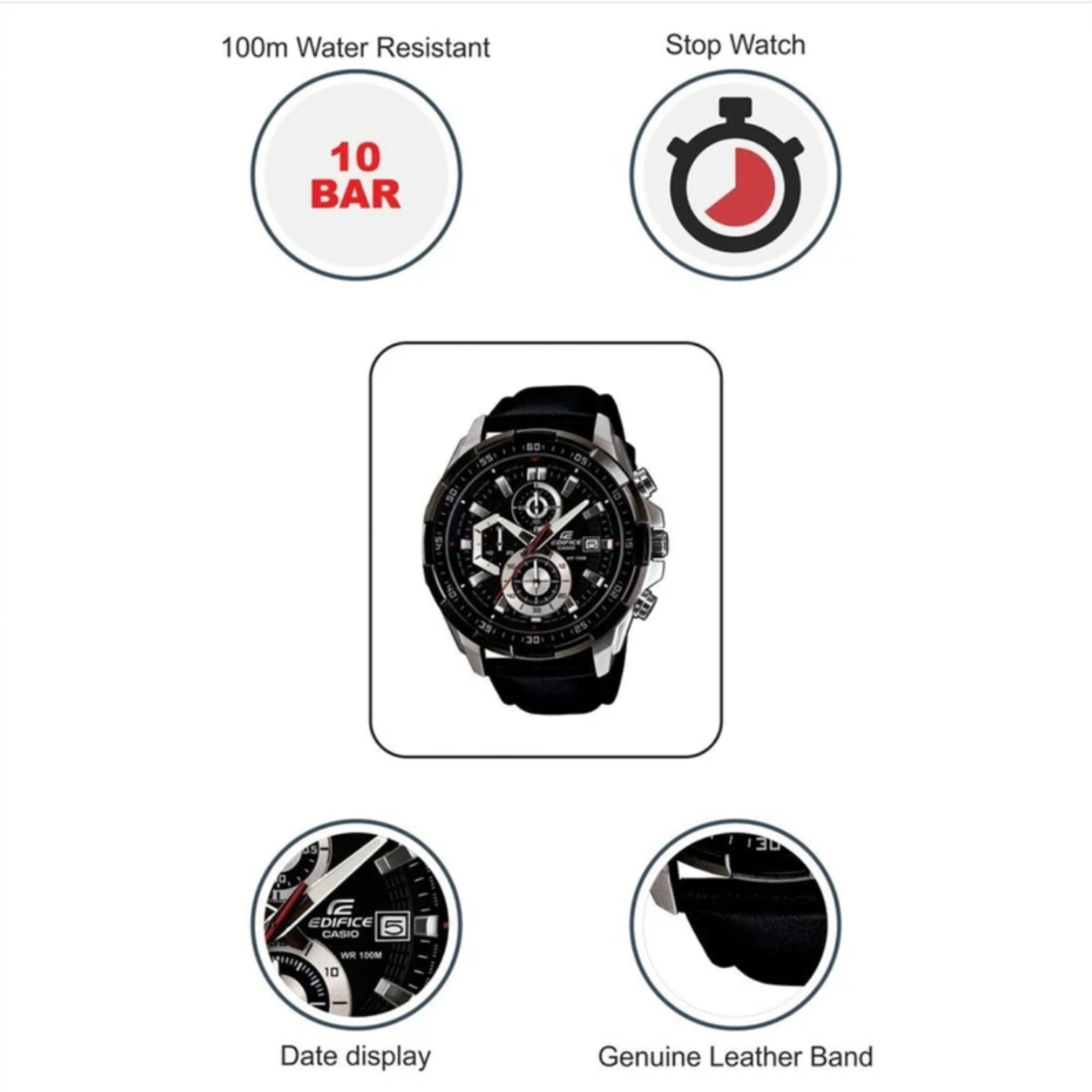 EDIFICE CASIO CHRONOGRAPH WATCH (LEATHER BELT)