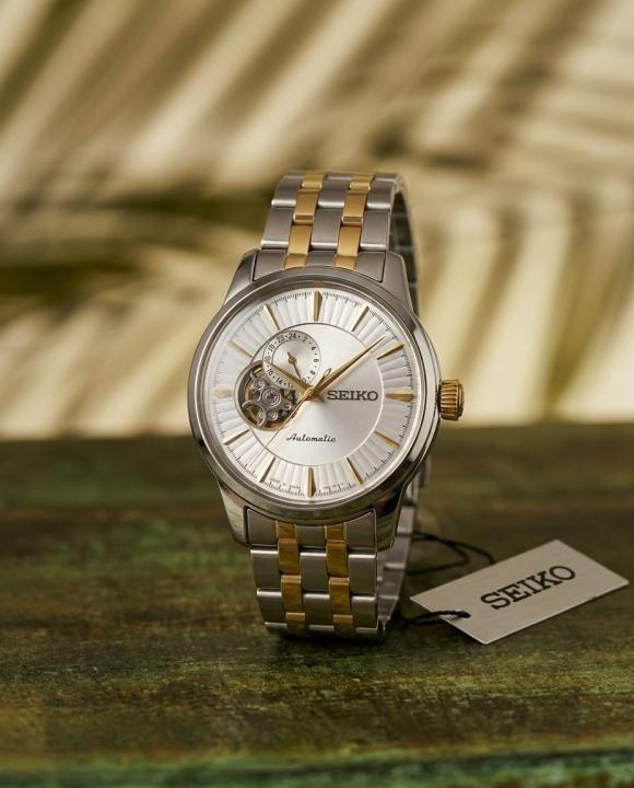 SEIKO PRESAGE COCKTAIL TIME OPEN HEART AUTOMATIC 2 TON GOLD WHITE