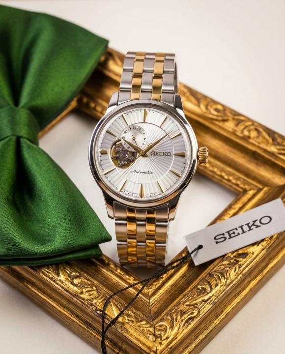 SEIKO PRESAGE COCKTAIL TIME OPEN HEART AUTOMATIC 2 TON GOLD WHITE